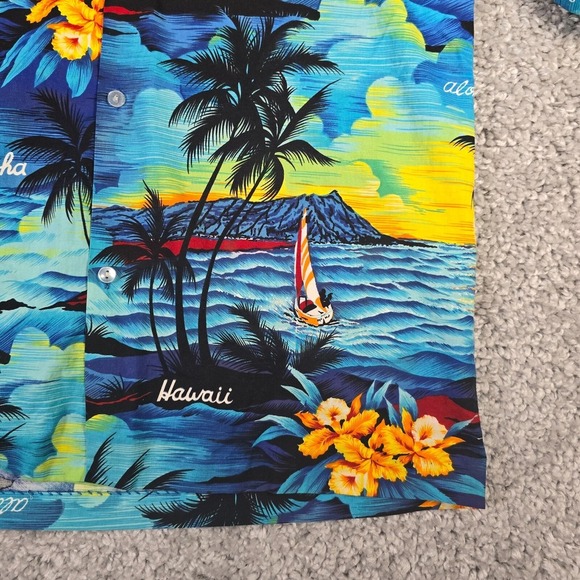 Vintage Royal Creations Shirt Mens Large Hawaiian Aloha Sunset‎ Palm Tree Surf - Picture 2 of 10